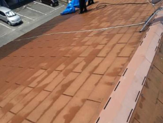 福岡県遠賀郡で色の退色による劣化からアパート初めての屋根塗装の施工前画像