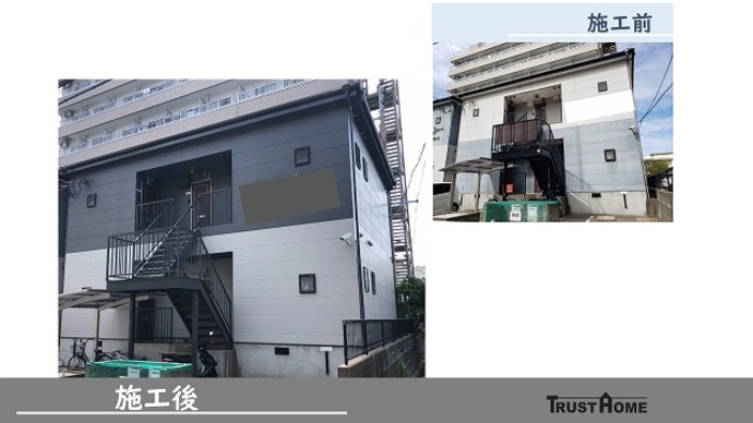 福岡市西区2階建てアパート　外壁・屋根・付帯部塗装の施工後画像
